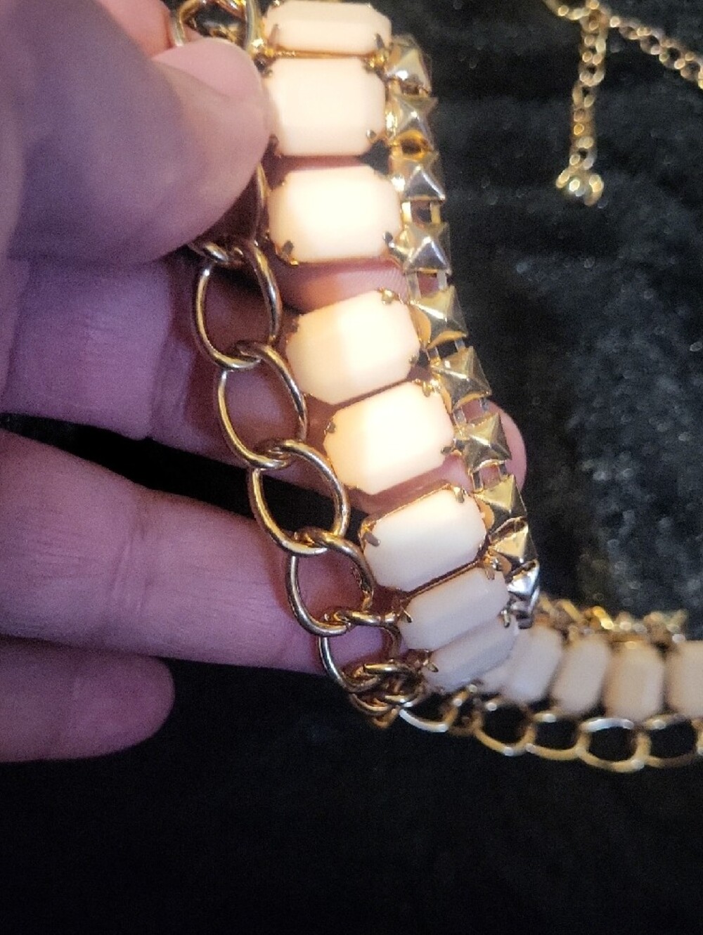 Gold-Plated Women's Statement Necklace with Blush Stones - Picture 2 of 5